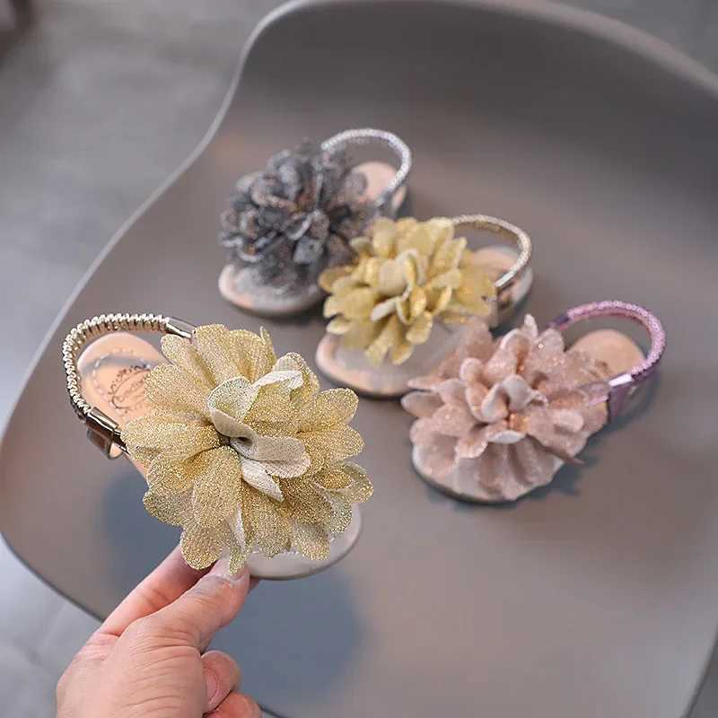Sandals Flip Flop Girl Toddler Sandals Cute Flower Anti-Slip Little Girls Glitter Petals Slide Princess Wedding Party Dance Shoes H06072 H241213