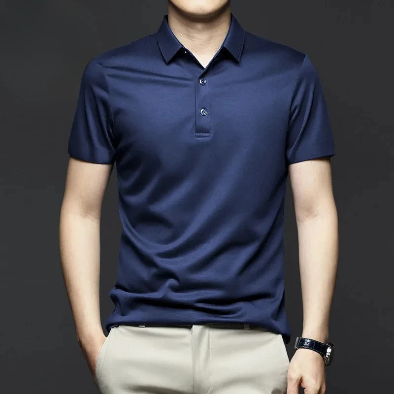 Minglu Modal Summer Mens Polo Shirts High Quality Short Sleeve Solid Color Turn Down Collar Business Casual Slim Fit Man Tees 241213