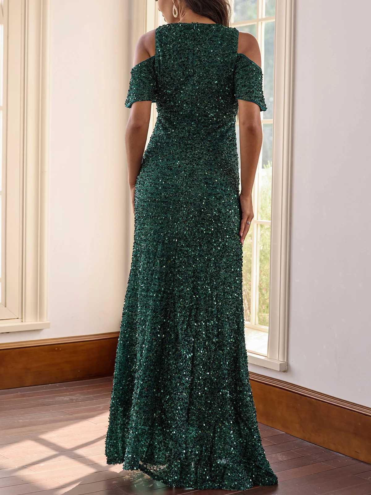 ItsRoya Solid Sequin Mermaid Materni Dress Ruffle Sleeves Pregnant Women Evening Gowns Slim Elegant Photography Props DressesXJ241213