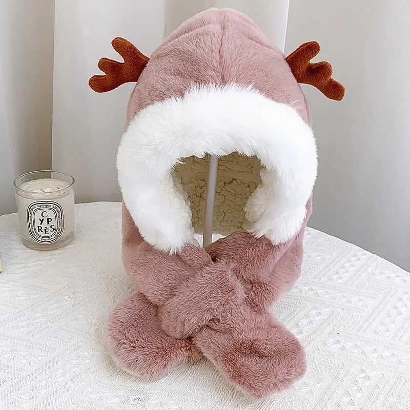 Winter childrens hats boys and girls deer scarves one-piece artificial fur childrens hats thick childrens earrings cute Christmas gifts W241213