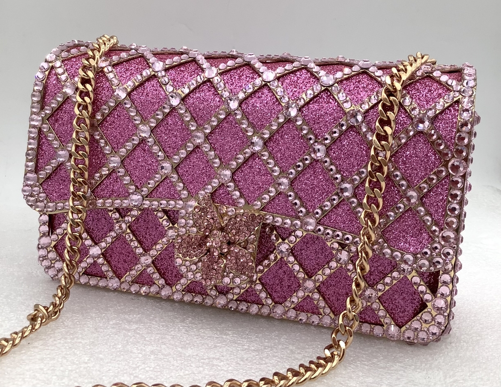 XIYUAN Women Fushia/Blue/Sier/Green Jewels Long Chain Messenger Bags Party Wedding Dias Handbags Gems Shoulder Bag Bridal