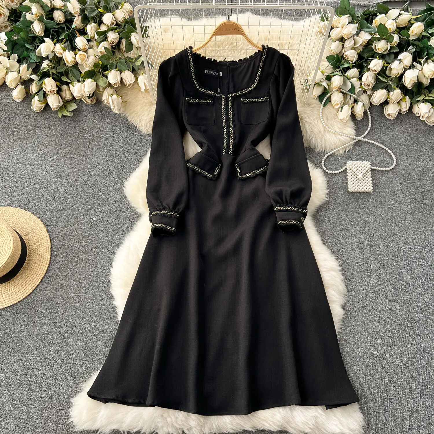 Casual Dresses Autumn Winter Dress Women Long Sleeve Thicken Herburn Style Elegant Office Lady Evengin Dinner Vestidos Black 2025