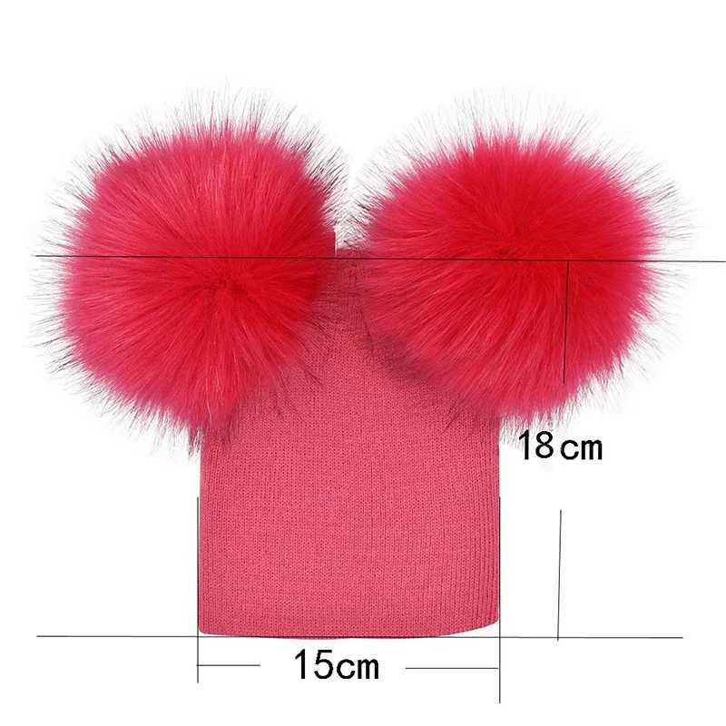 Double Pompom Baby Hat Solid Color Knitted Cap for Boy Girl Autumn Winter Toddler Kids Beanie Outdoor Windproof Warm Accessories W241213