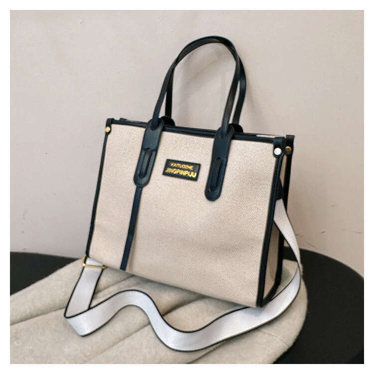 Large Capacity Hand-Held Canvas Women's New Fashionable Contrasting Color Single Shoulder Crossbody Bag, Commuting Casual Tote Bag