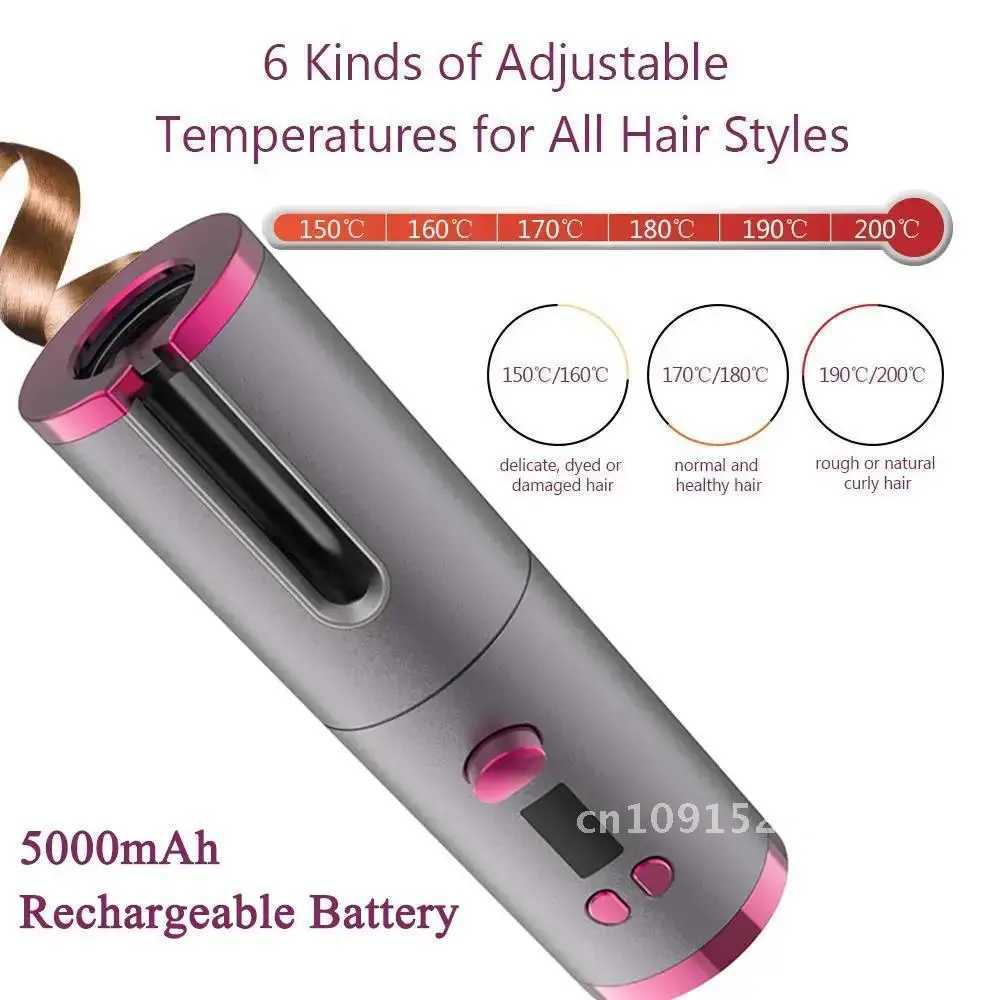 Cordless Automatic Curler Portable Wireless USB Charging Automatic Rotating Ceramic Rod Curling Iron Styling Tool W241214