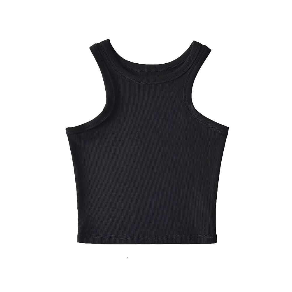 American INS summer spicy girl elastic slim fit round neck narrow shoulder vest women's short style tight solid color tank top 2024 new casual fa