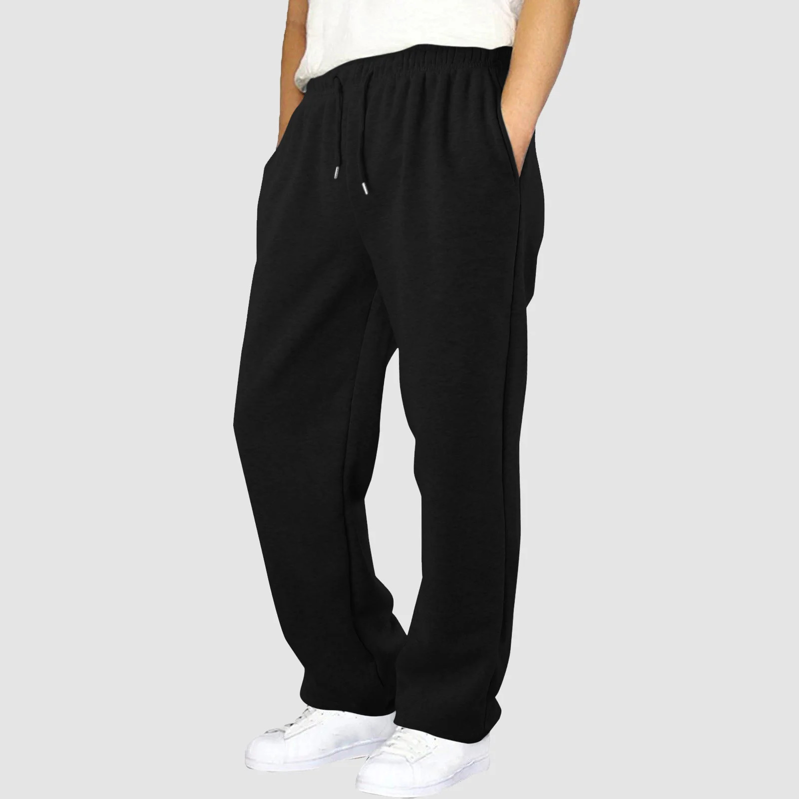 Mens Fleece Lined Sweatpants Wide Straight Leg Pants Bottom Joggers Loose Fit High Waisted Yoga Pant 241214