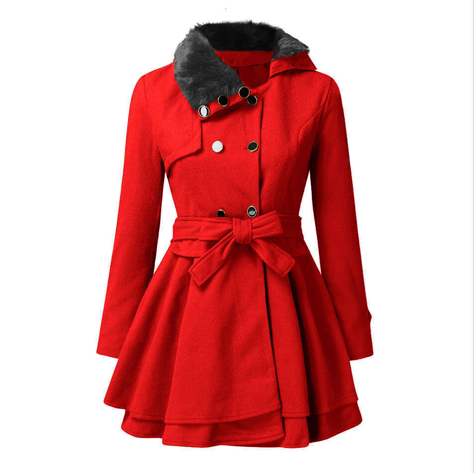 New European And American Slim Fit Long Double Breasted Woolen Coat Windbreaker Women's Fashionable Quality Classic
