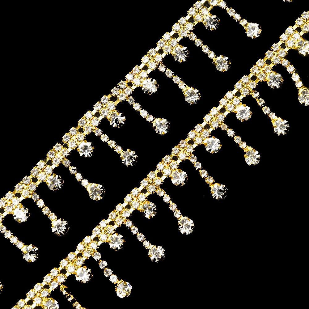 1 size sparkling tassel pendant with rhinestone decorative edge gold crystal metal chain used for dresses bags shoe accessories 241213