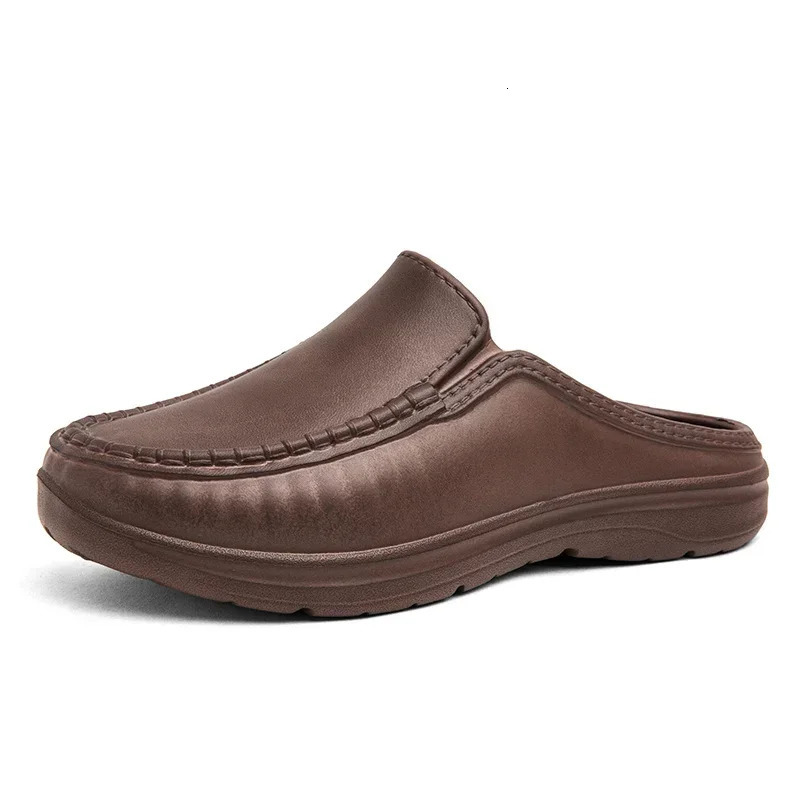 Mens Antiskid Driving Shoes Breathable Chef Casual Sandals Highquality Soft Soled Leather Outdoor Semi Slippers 241214