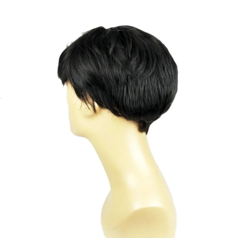 Fashion mens wig diagonal bangs short hair set black fluffy short hair synthetic fiber high temperature silk wig 241213