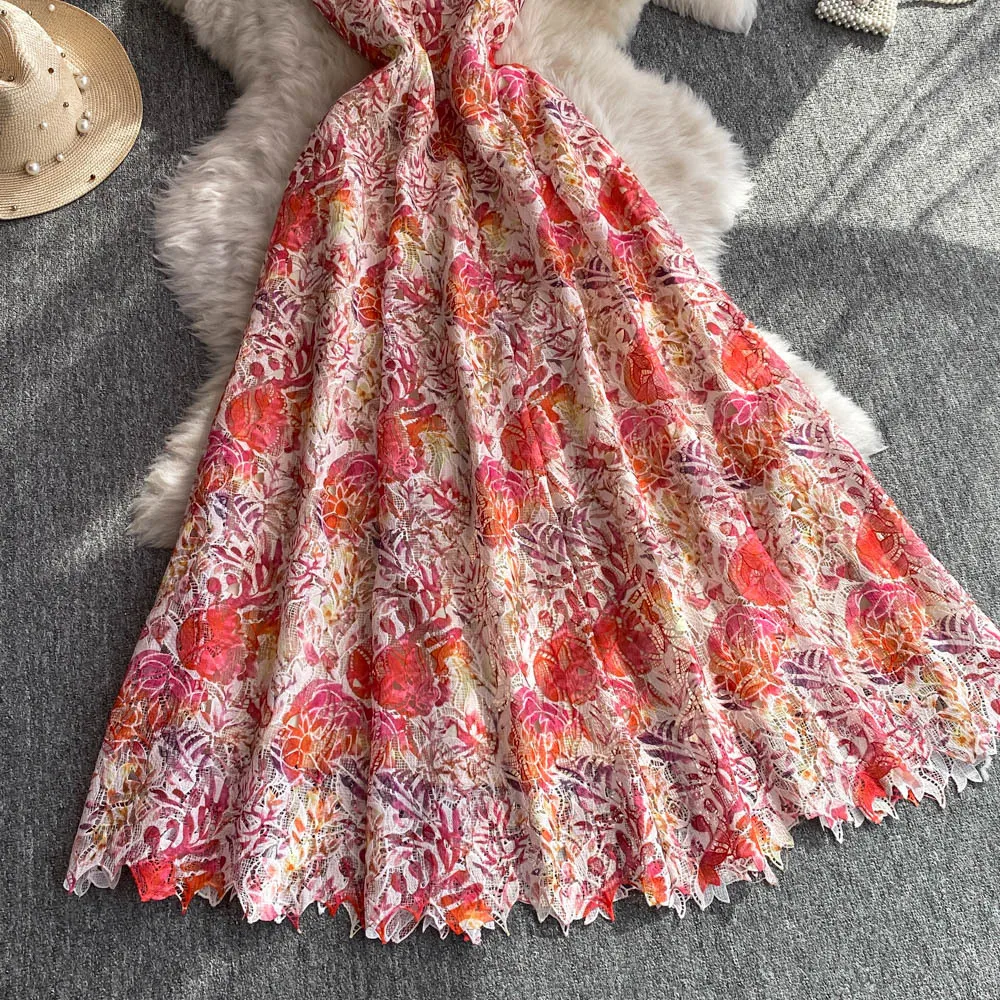 New Summer Casual Dresses AQuality Summer Sundress Holiday Flower Lace Embroidery Prom Evening Dress Women Sexy Backless A Line Long Wedding Dresses P