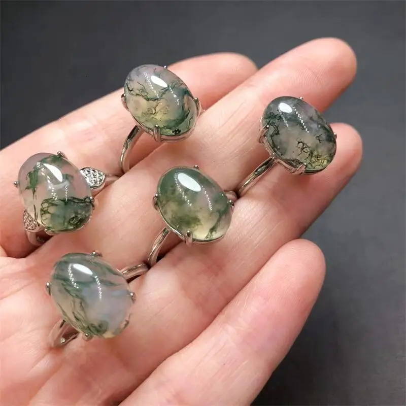 Natural Moss Agate Rings Facet Trendy Finger Charm Jewelry Gemstone For Women Fashion Healing Party Gift 1PCS 241214