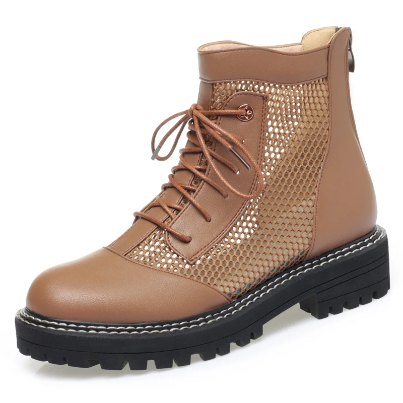 AIYUQI Women's Summer Boots Genuine Leather Lace-up Women's Shoes British Style Plus Size Women's Cool Boots