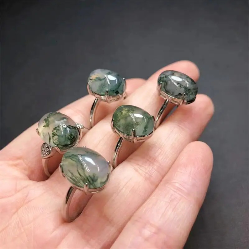 Natural Moss Agate Rings Facet Trendy Finger Charm Jewelry Gemstone For Women Fashion Healing Party Gift 1PCS 241214