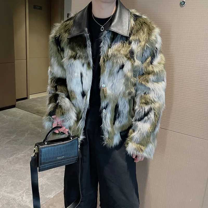 2024 Winter New High end Fashion Mens Artificial Fox Fur Jacket Mens Thick Design Fashionable Chic Top Warm Plush Cotton Pad Jacket W241213