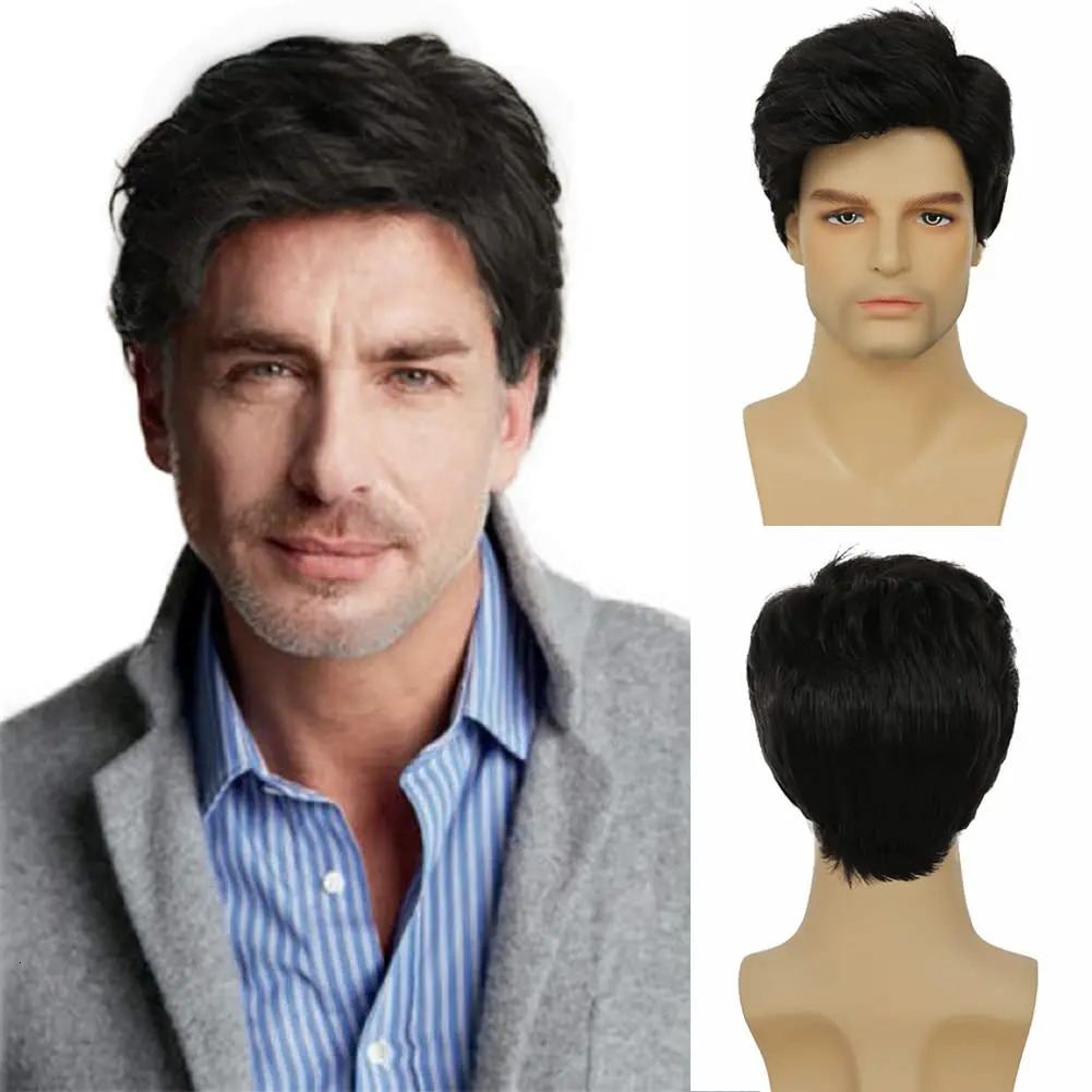 Mens Wig Short Layered Heat Resistant Synthetic Wig 80s Costume Wigs Daily Replacement Wig for Male Guy 241213
