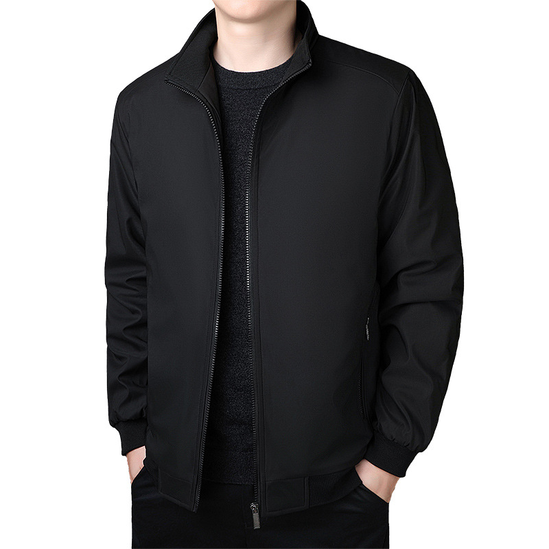 M8162 Coat autumn and winter stand collar jacket middle-aged men's casual tops loose plus velvet men's clothing