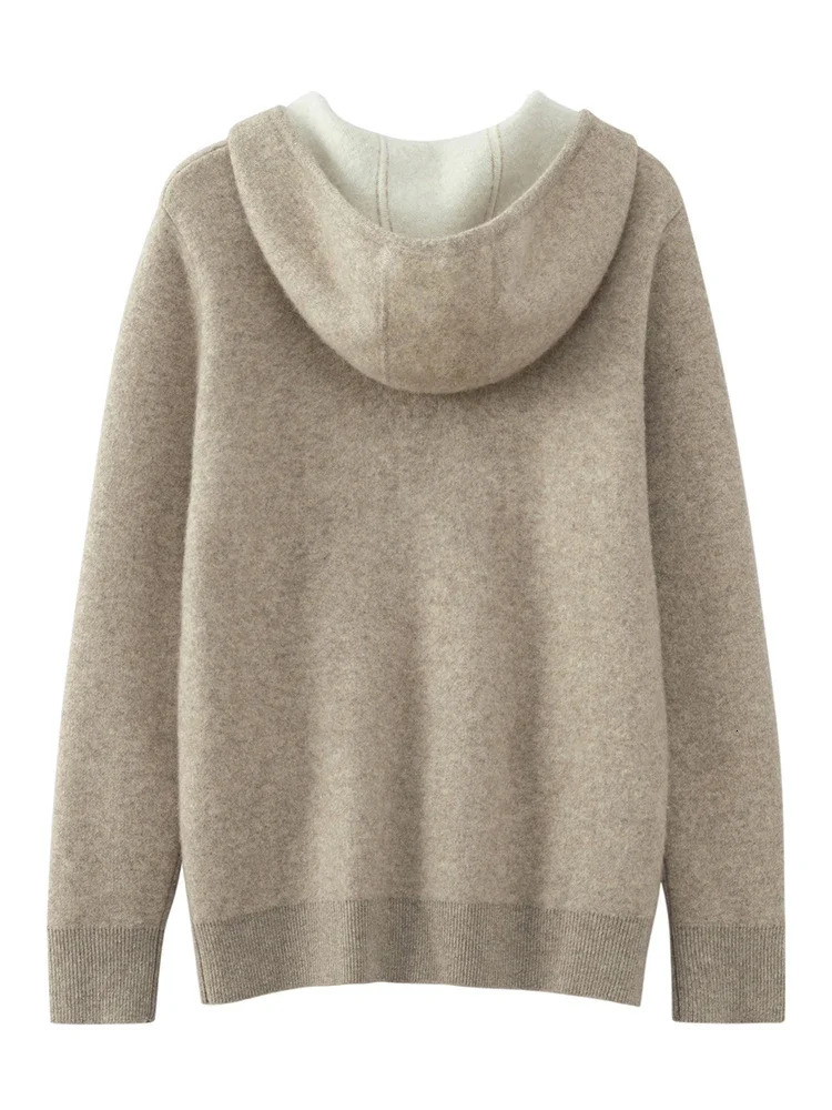 High Quality Autumn Winter Men Hooded Cashmere Sweater Long Sleeve Casual Loose Pullover 100% Merino Wool Knitwear Korean Tops 241209