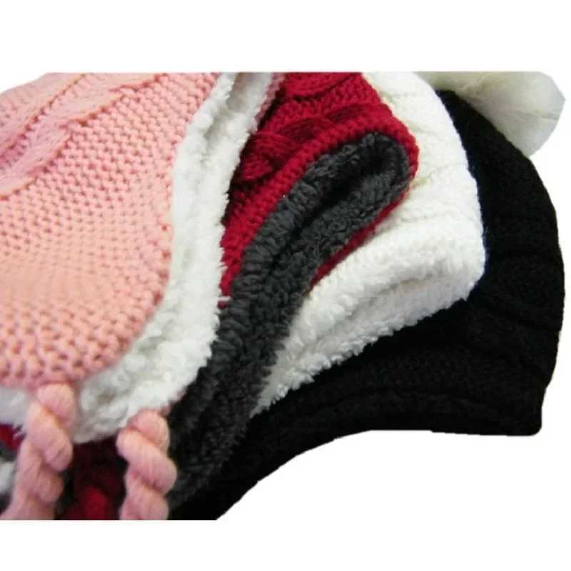Baby girl warm hat 1-8 year old Pom hat red white pink winter knitted ear protection Beanies childrens accessories W241213