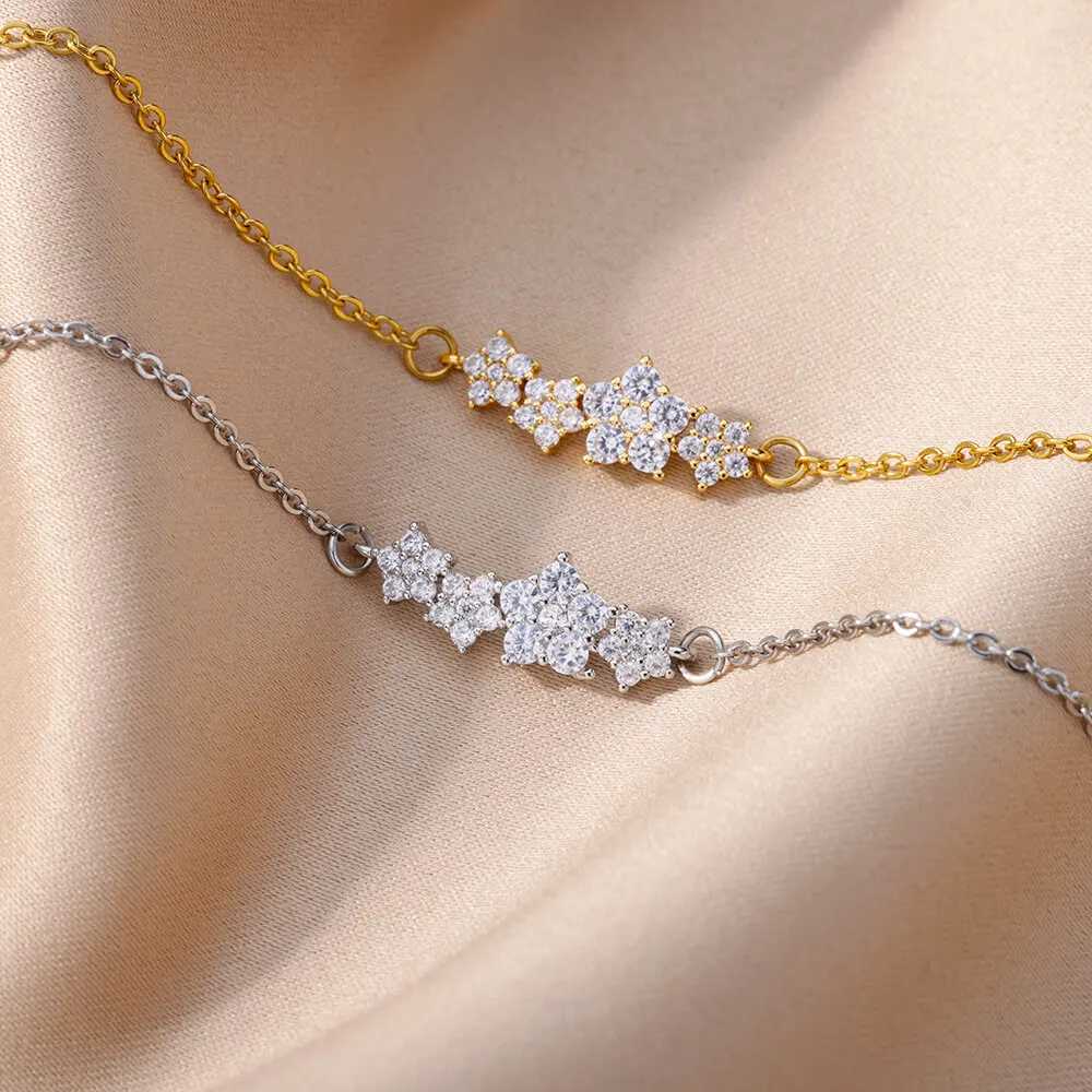 Crystal Zircon Star Bracelets For Women Fashion Gold Plated Stainl Steel Star Bracelet Party Wedding Aesthetic Jewelry GiftXJ241214