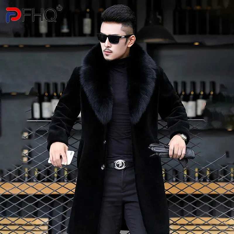 PFHQ casual warm faux fur coat trendy autumn mens dark streetwear single chest outdoor fashion windbreaker 2Z490 W241213