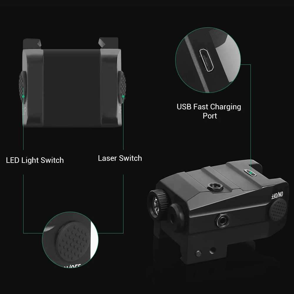 500 Lumens Weapon Gun Light Red Green Laser Pistol Light Combo USB Rechargeab D Flashlight for Picatinny Rail MoutXJ241214