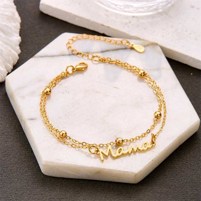 Simple Letter Mama Charm Bracelet for Women Metal 3 Colors Double Layer Chain Bangle Fashion Jewelry Mother Day Wrist GiftXJ241214