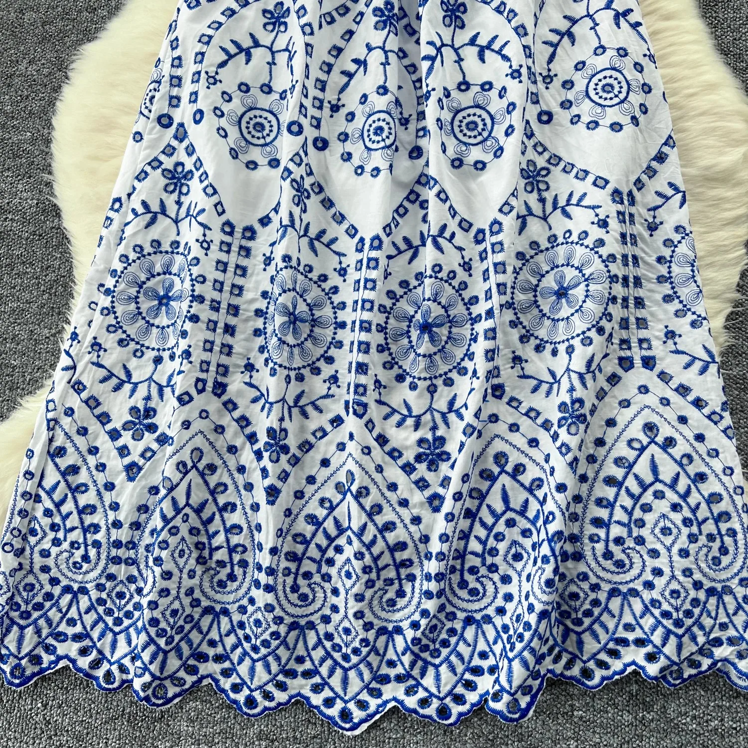 Basic Casual Dresses Summer Beach Holiday Embroidery Cotton Dress Women Butterfly Sleeve Sexy Slash Neck Blue White Porcelain Floral Backless Vestido 