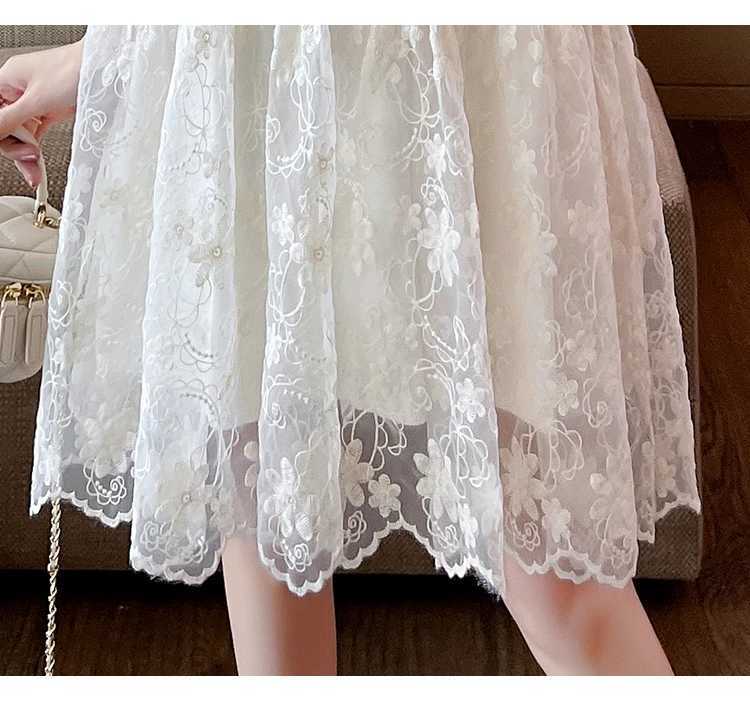 Good Quali Summer Materni Lace Dress Sweet Puff Sleeve Ruffles Patchwork Pregnant Woman Organza Dress Princess Par DressesXJ241213