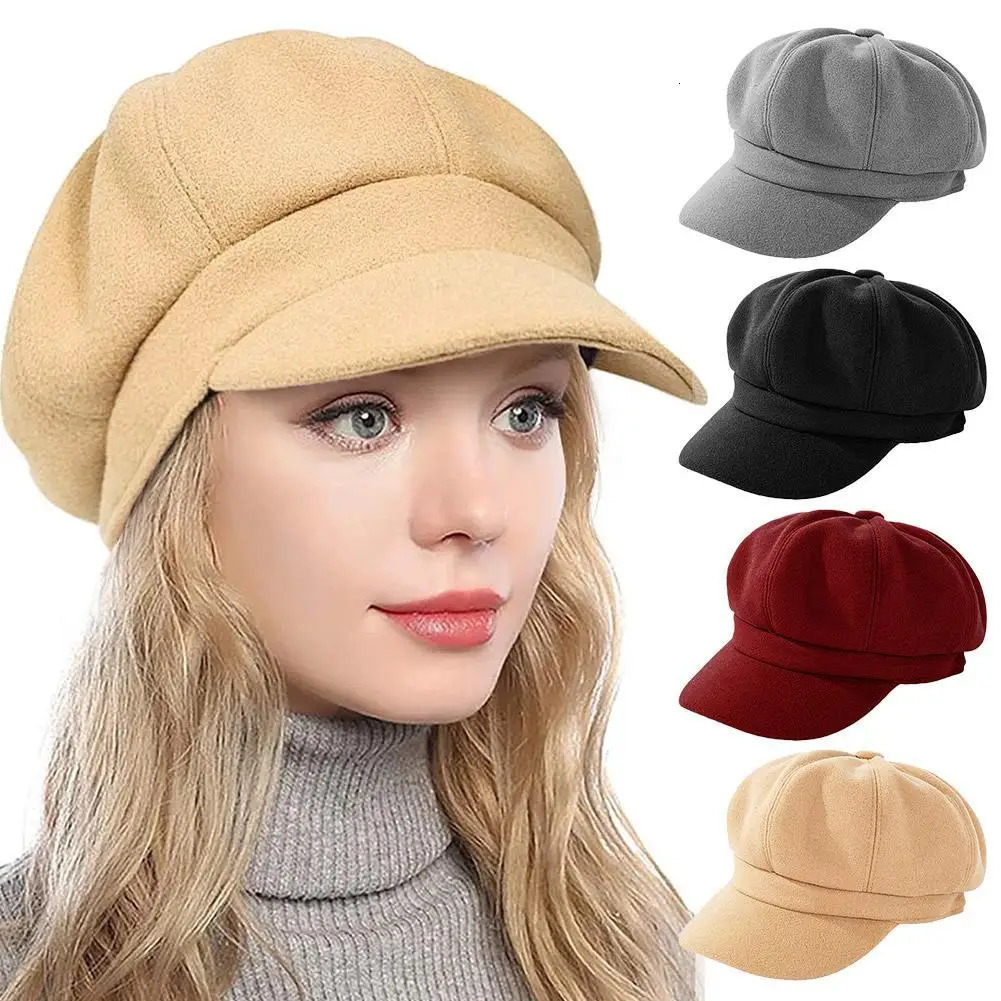 Fashion autumn womens winter hat solid color octagonal s boys mens Adies casual wool beret painted 241210