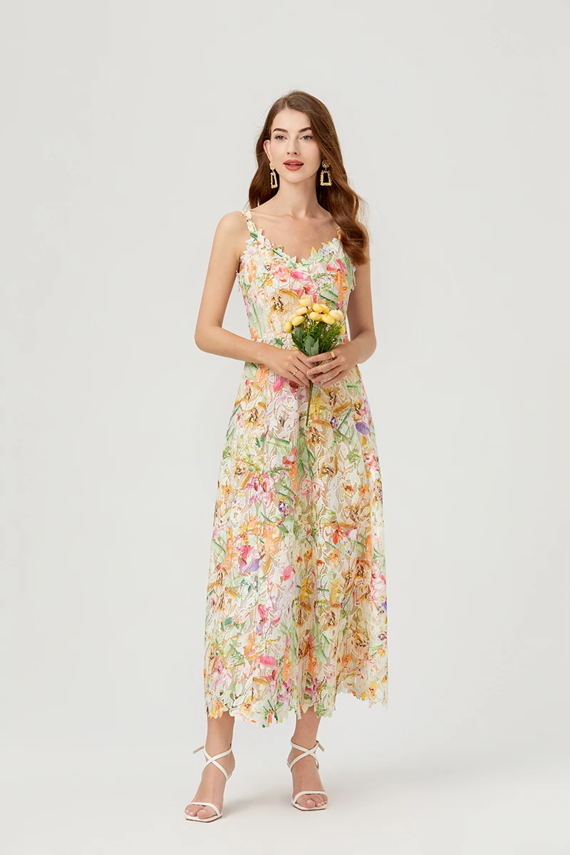 New Summer Casual Dresses AQuality Summer Sundress Holiday Flower Lace Embroidery Prom Evening Dress Women Sexy Backless A Line Long Wedding Dresses P