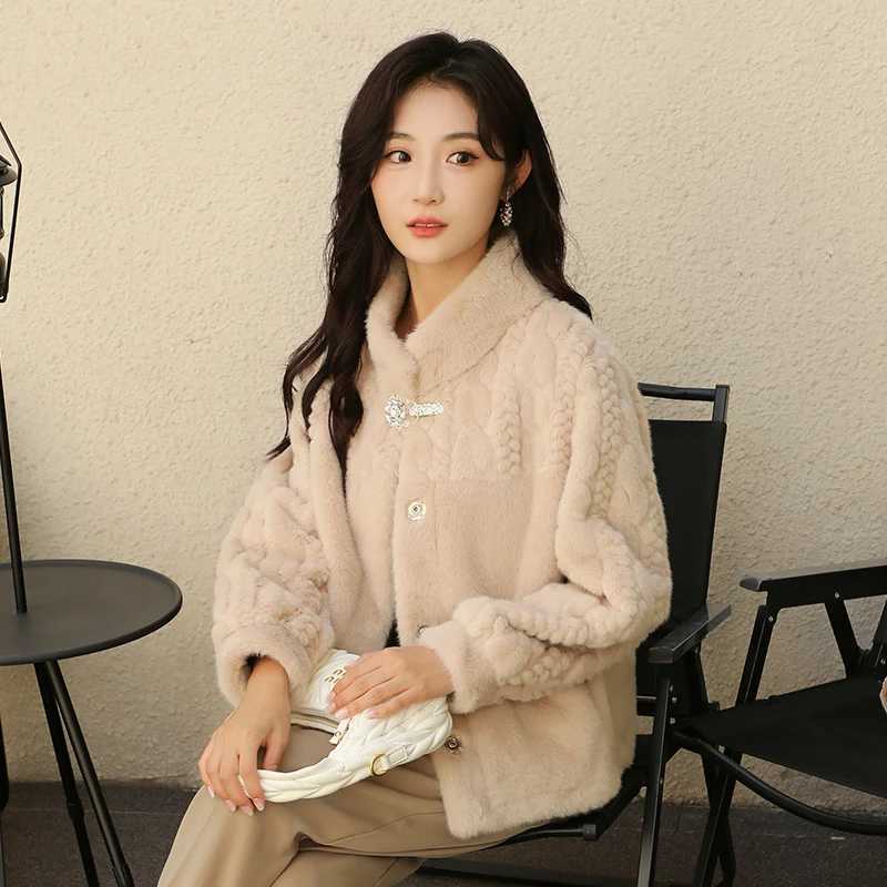 2025 fashion imitation mink velvet womens short jacket lightweight autumn and winter warm top collar coat jacket X241214