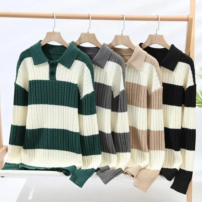 Mens Sweater High Quality Oversized Pullover y ner Striped Stylish Y2K Autumn Clothes Streetwear Korean Style Knitwear 241213