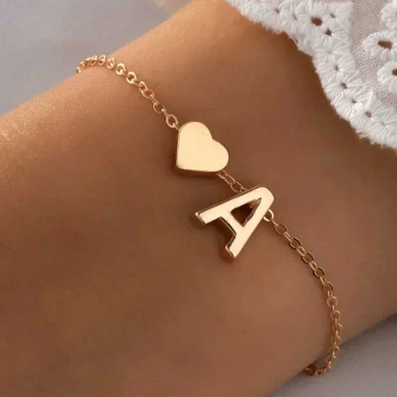 Fashion English Initial Letter Heart Bracelet DIY Personalized Name Bracelets Girls Women Anniversary Jewelry GiftsXJ241214