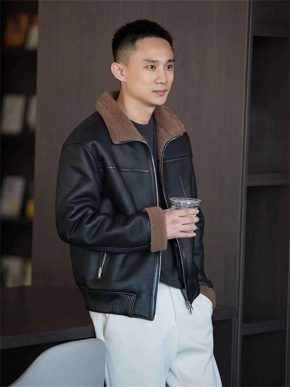 2024 LUHAYESA Merino Sheepskin Shearling Coats Black Brown Men Daily Casual Thicken Warm Natural Fur Clothes W241213