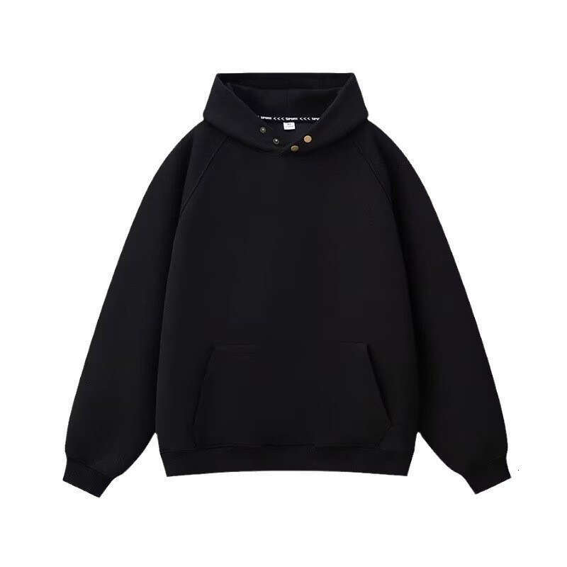 Autumn And Winter Trendy Brand American Double Button Hoodie Solid Color Heavy Loose Top Men's Plush Coat