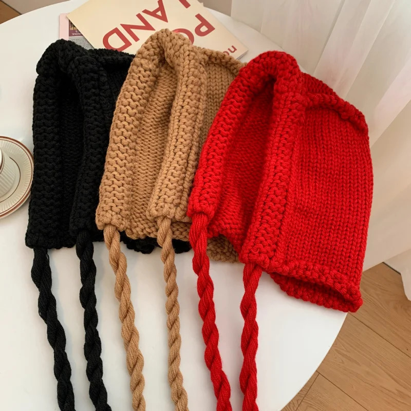 Cute Little Red Riding Hood Womens Autumn/Winter Knitted Wool Lace Earrings Korean Warm Matching Red Riding Hood 241205