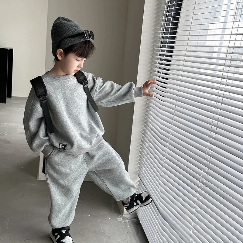 Autumn Winter Kids clothing set solid color loose sports outfit sweatshirts And pants 2pcs boys and girls clothes sets 241213