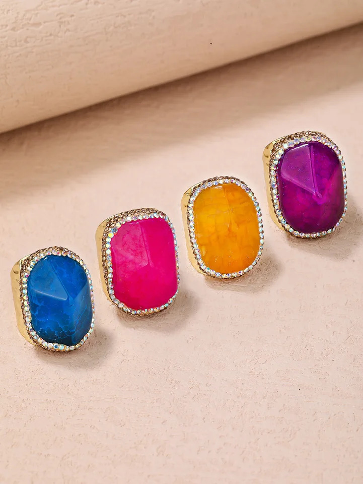 YEEVAA Purple Agate Gemstone Ring Healing Crystal Adjustable Handmade Wide14k Gold Plated Jewelry Gift 241214