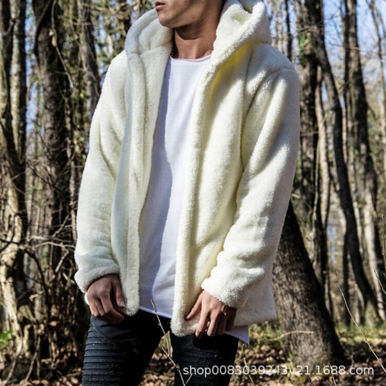 Foreign Trade Men's Autumn Winter Casual Solid Color Hooded Jacket, European American Plush Coat, Warm And Fashionable Quality Classic
