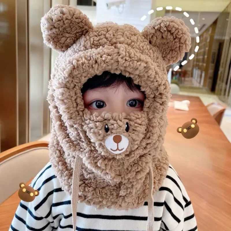 Plush Hat Autumn Winter Cute Children Scarf Masked Hood Cap Double Fleece Warmth Boy Girl Adult Parent-child Baby Hat W241213
