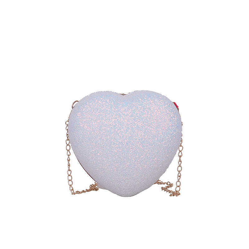 summer bright bag womens new solid color Sequin peach heart chain Single Shoulder Messenger Bag sweet lady bag