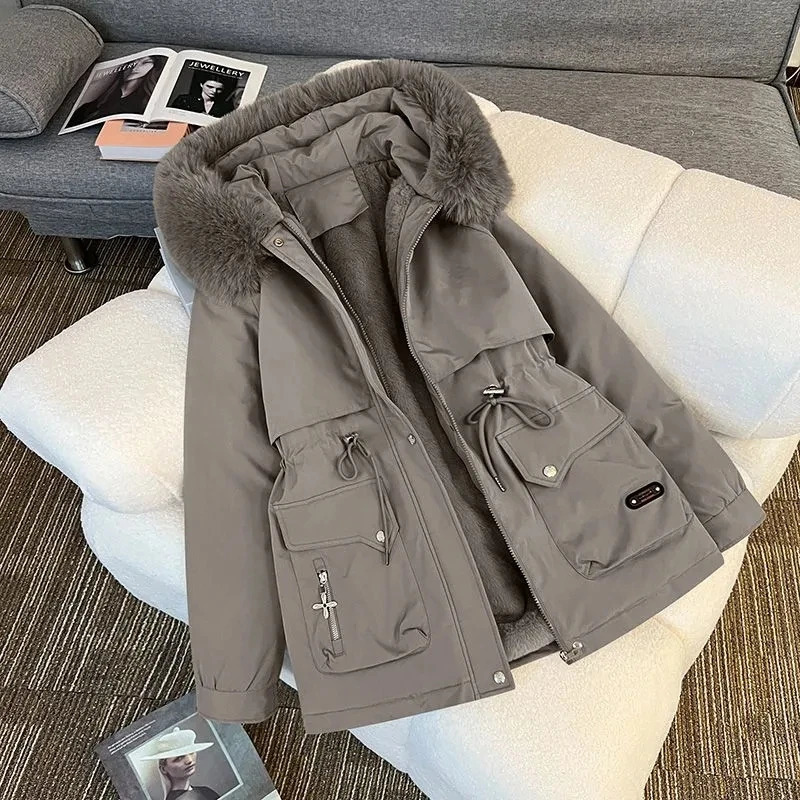 Winter Parkas jacket womens Korean style loose hooded thick warm casual cotton lined coat top 241212