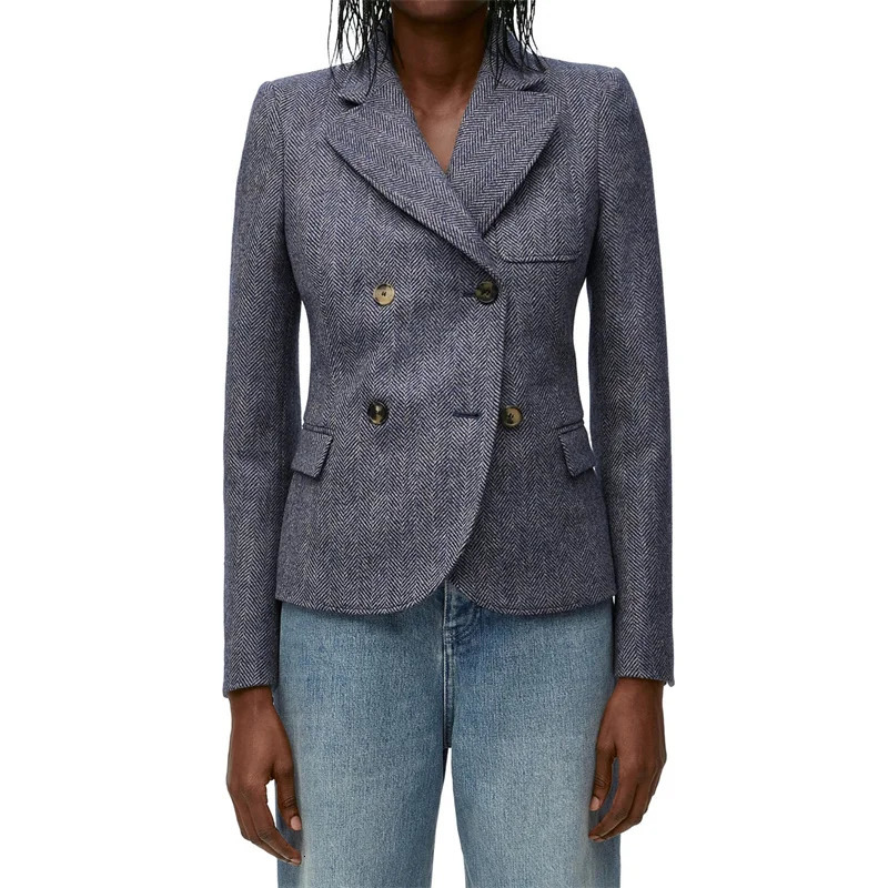 Womens jacket autumn in outerwears double breasted slim womens suit Wool blend long sleeved top blazer 241209