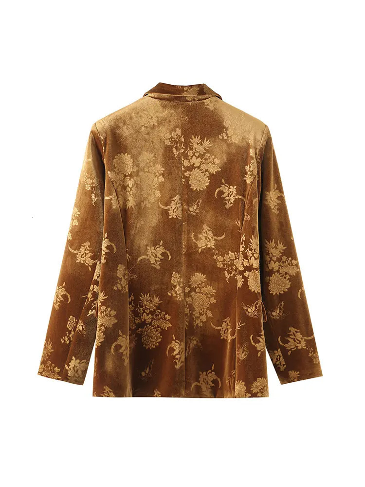 TRAF Autumn Winter Velvet Chic Office Lady Blazer Long Sleeve V Neck Single Button Pockets Fashion 241209