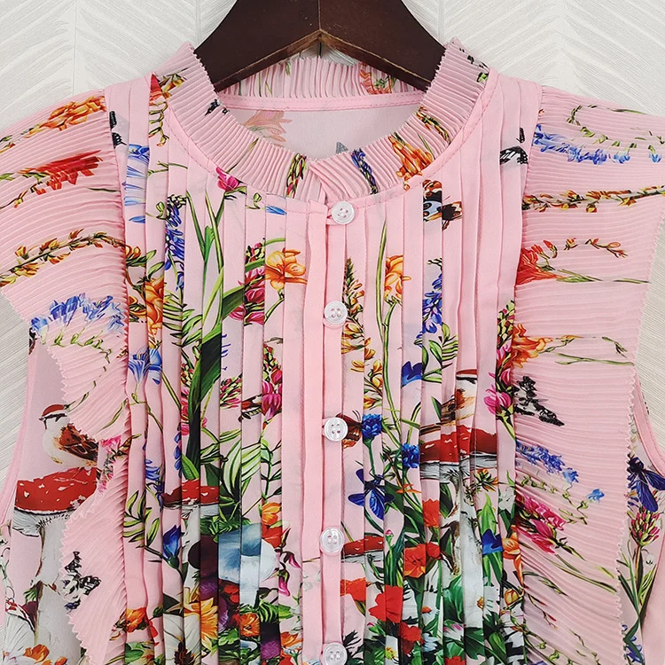 Casual Dresses Elegant Fashion Women Summer Floral Print Midi Long Dress Lady Office Work Vest Tank Ruffles Holiday Vacation Runway Design Party 2025