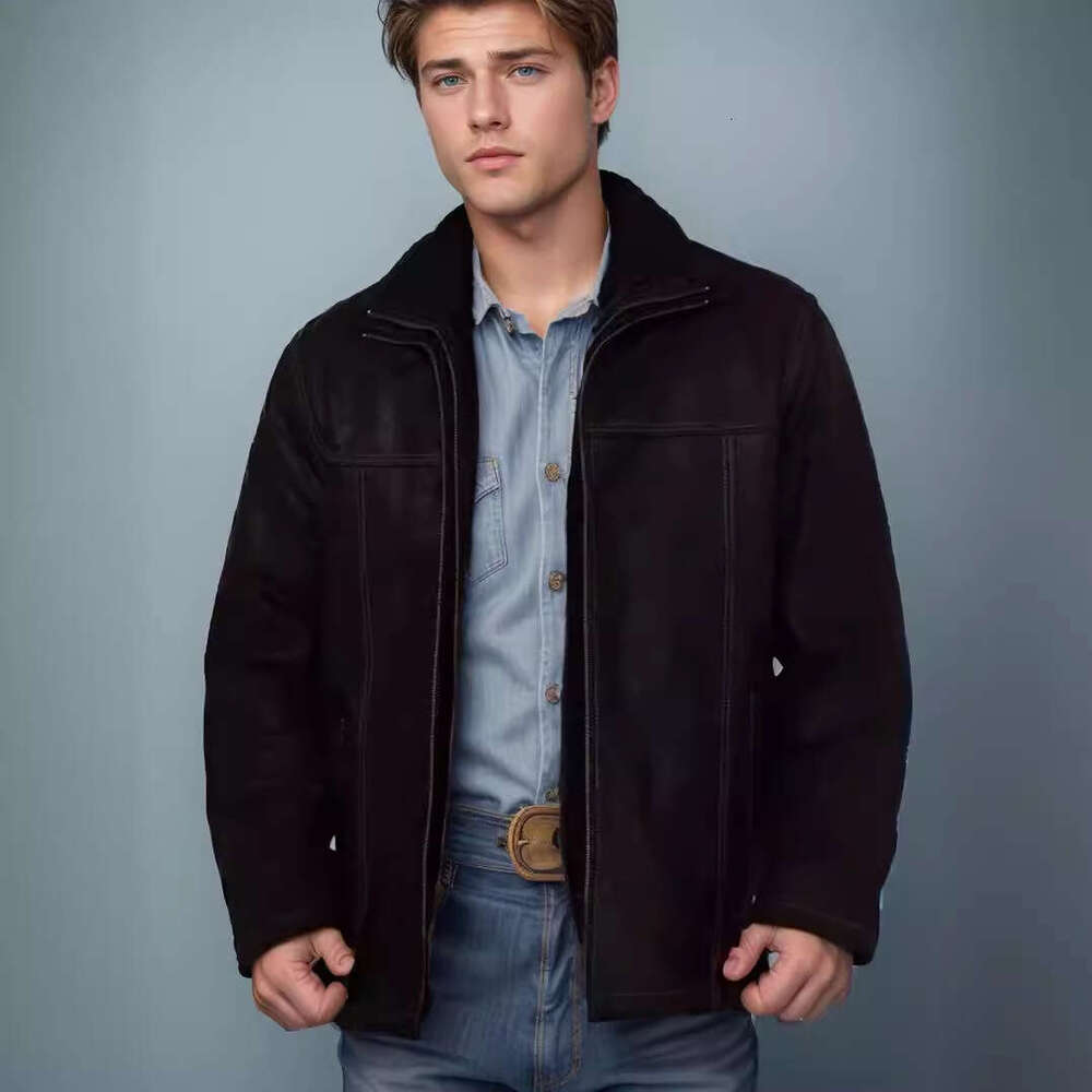 Foreign Trade Solid Color Double Zipper Spring And Autumn Jacket European Size Long Sleeved Men's Black Top Fashionable Quality Classic