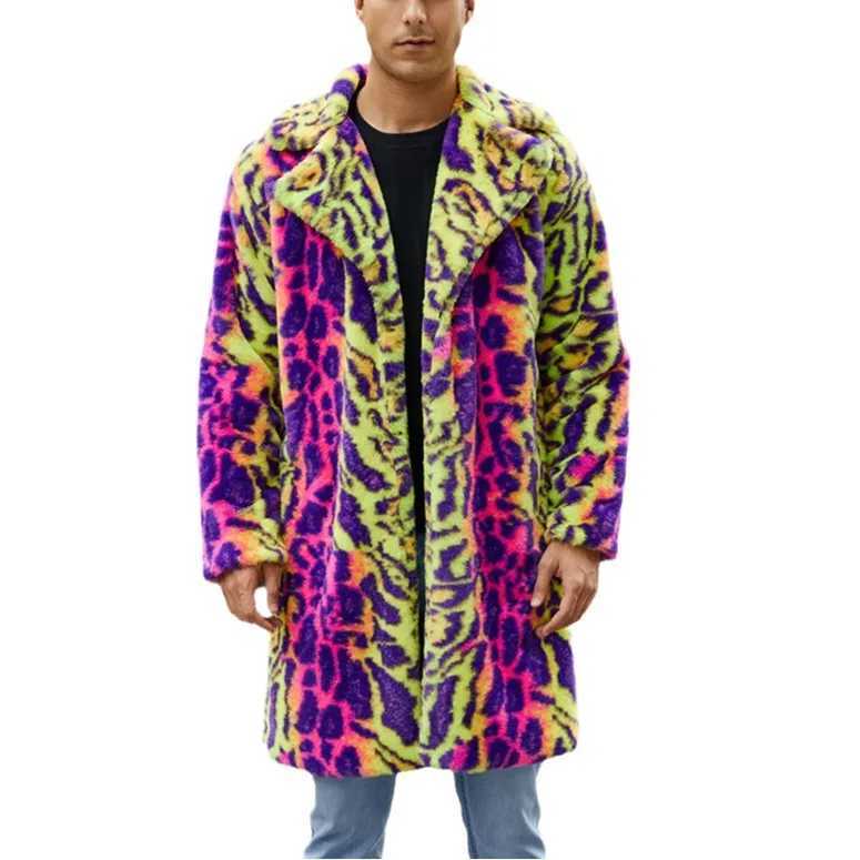 2025 mens leopard print winter jacket open top coat warm Parkas coat thick faux fur plush coat multi-color coat W241213