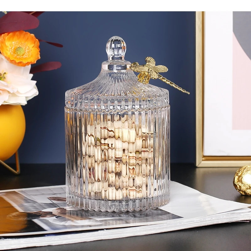 Dragonfly Decorative Storage Jar and Lid Crystal Glass Jar Candy Jar Tea Jar Cosmetics Container Jewelry Organizer Box 241213